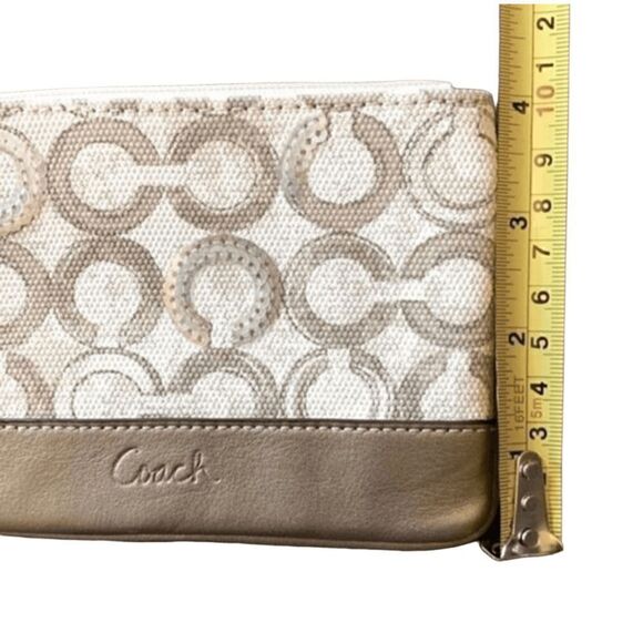 NEW Coach Kristen OP ART Sequin Wristlet #45096 Signature Canvas Bronze Taupe - Picture 4 of 8
